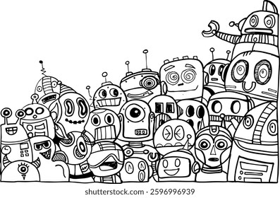 Robot Doodle character,Robot illustration hand drawn in vector design.