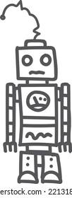 Robot doodle drawing. Cute mechanical hand drawn character