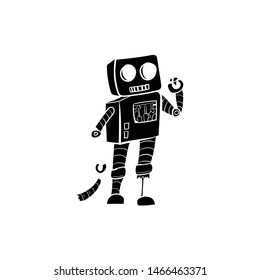 robot doodle icon vector hand drawing 
