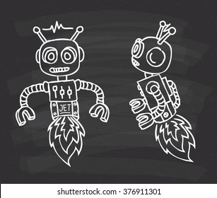 robot doodle on chalkboard  background