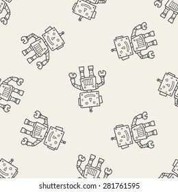 robot doodle seamless pattern background