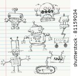 Robot doodles on a notebook paper