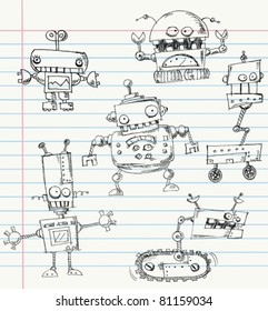 Robot doodles on a notebook paper