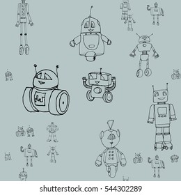 Robot doodles pattern.