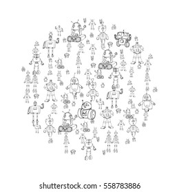 Robot doodles vector.