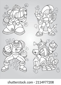 Robot drawing black and white line to coloring cute vector 2