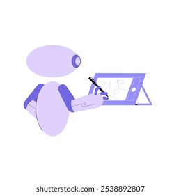 Dibujo De Robot En Tableta Digital En Ilustración vectorial Plana Que Simboliza La Creatividad De La IA, El Arte Digital Y La Innovación, Aislado Sobre Fondo Blanco