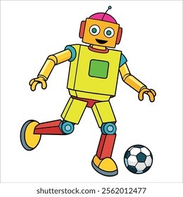 A robot dribbling a soccer ball and preparing to kick it.