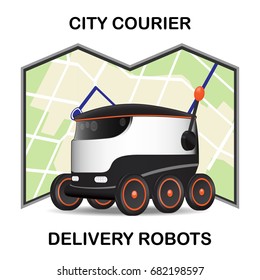 Robot dron delivers the parcel. The concept of fast, free delivery, gift.