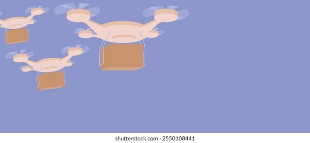 Robot drone delivery man with cardboard box as a concept for the future of logistics, flat vector stock copy space illustration or template for overlay