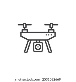 Icono de la línea del abejón del robot. signo de estilo lineal para el concepto y el Diseño web móviles. Un robot volador con el ícono del Vector del contorno de la cámara. Símbolo, ilustración del logotipo. Gráficos de Vector