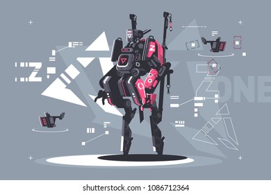 Robot drone mechanized and automated. New robotic technologies. Vector illustration