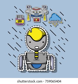 robot and drone technology patches sticker