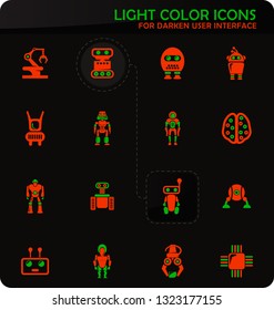 Robot easy color vector icons on darken background for user interface design