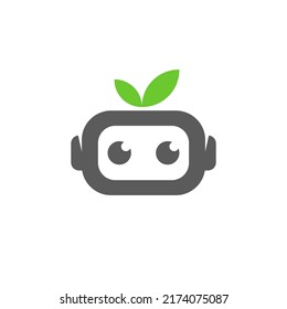 Robot Ecology Box With Leaf Illustration Logo