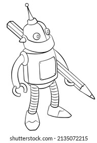 Robot. Element For Coloring Page. Cartoon Style.