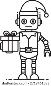 Robot elfo presente caixa silhueta ícone vetor Natal robótico auxiliar feriado presente futurista santa assistente símbolo logotipo símbolo ilustração festiva