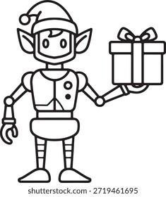 Robot elfo presente caixa silhueta ícone vetor Natal robótico auxiliar feriado presente futurista santa assistente símbolo logotipo símbolo ilustração festiva