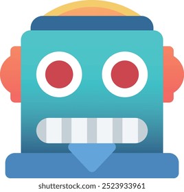 Ícone de emoji robô. Cores modernas, elemento popular representando uma máquina futurista ou autômato, comumente usado em mídias sociais. Emoticon, elemento isolado.