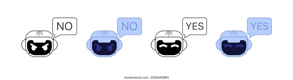 Robot emoji icons. Linear and flat style. Vector icons.