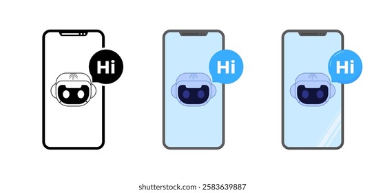 Robot emoji icons. Phone icons. Silhouette and flat style. Vector icons.