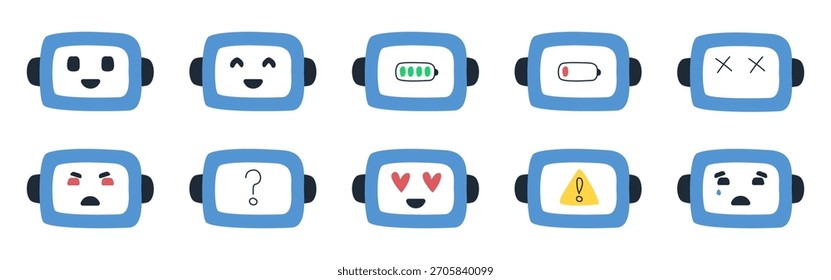 Robot emoji set. Cartoon robot faces. Vector