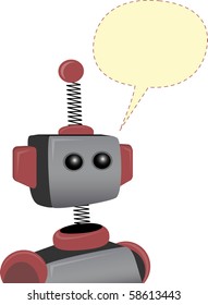 Robot with empty talk bubble above head editable vector illustration
