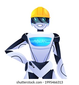robot engineer in helmet modern robotic character artificial intelligence concept portrait