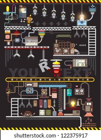Robot engineering, Robot Factory, Vector illustration. factory Map and Information Graphics.