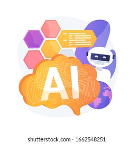 Robot engineering idea. Cyber technologies, computer science. Coding and programming. Artificial intelligence, modern science, innovative robotics. Vector isolated concept metaphor illustration