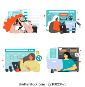 Robot engineering and programming vector scene set