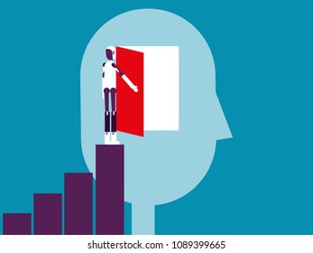 Robot entering  human brain. Vector illustration business concept, technologo.