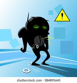 Robot Error Fail Concept Crash Broken Dead Flat Vector Illustration