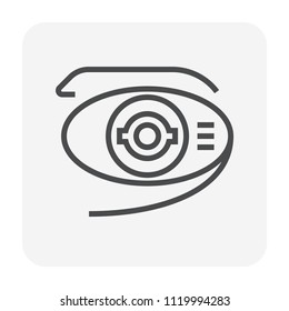 Robot eye or bionic eye vector icon. Also called artificial eye. Visual prosthesis technology consist of iris, eyeball and lens. Concept of future, security, vision and cyber security. 64x64 pixel.