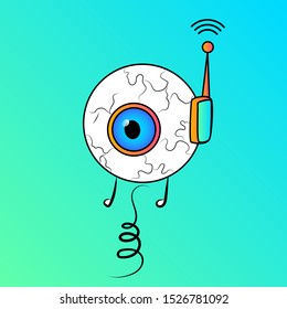 Robot eye cartoon. Funny cartoon art for mug labels, stickers, gift tags, flyers, printing on t-shirts. Vector illustration