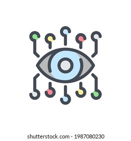 Robot eye with connections color line icon. Digital eye network vector outline colorful sign.