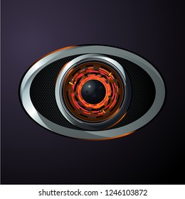 Robot eye, material design style. Digital data protection. Computer information and control. Realistic vector illustration.