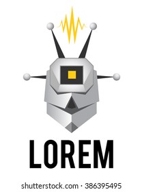 Robot face, drone head, security bot, vector logo template
