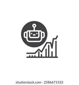 Robot face with financial graph vector icon. filled flat sign for mobile concept and web design. AI in Fintech glyph icon. Artificial intelligence in finance symbol, logo illustration. Vector graphics