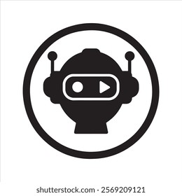 Robot Face Icon. Chatbot icon. Support bot. Robot with the headset. The symbol of an instant response from the support service. Mobile helper icon. Vector illustration isolated on a white background.