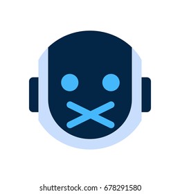 Robot Face Icon Silent Shocked Face Emotion Robotic Emoji Vector Illustration