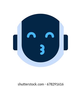 Robot Face Icon Smiling Face Blow Kiss Emotion Robotic Emoji Vector Illustration