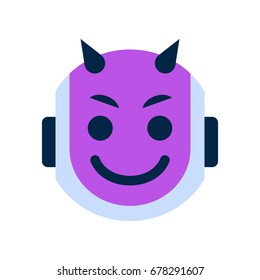 Robot Face Icon Smiling Devil Face Emotion Robotic Emoji Vector Illustration