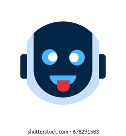 Robot Face Icon Smiling Face Showing Tongue Emotion Robotic Emoji Vector Illustration