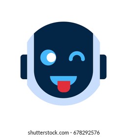 Robot Face Icon Smiling Face Showing Tongue Emotion Robotic Emoji Vector Illustration