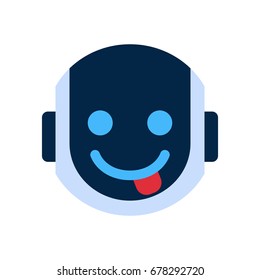 Robot Face Icon Smiling Face Showing Tongue Emotion Robotic Emoji Vector Illustration