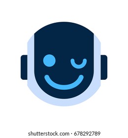 Robot Face Icon Smiling Face Wink Emotion Robotic Emoji Vector Illustration