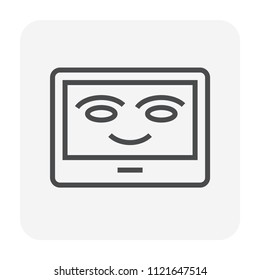 Robot face inside tablet or digital screen display vector icon design. That mobile computer or smart phone with software and microchip or processor. Concept of technology, future, futuristic. 64x64 px