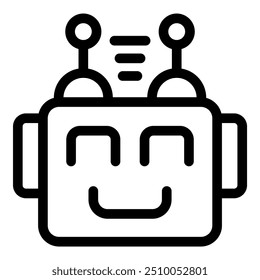 Robot face showing positive emotions with antennae receiving signals, in black and white line art