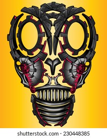 robot face skull made od mechanical metal parts 